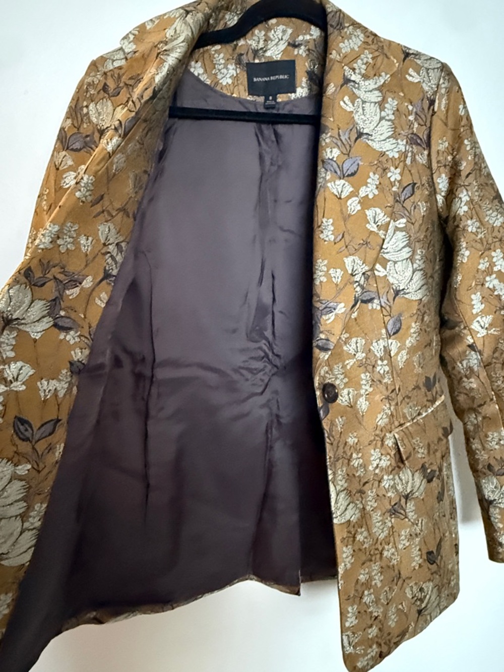 Banana Republic Eclat Brocade Blazer Gold Floral Metallic Jacquard Size 8 - Picture 8 of 15